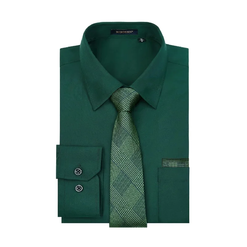 Men's tie with fine fabric for weddings and formal events-Men's Shirt with Tie Handkerchief Set - GREEN FOREST