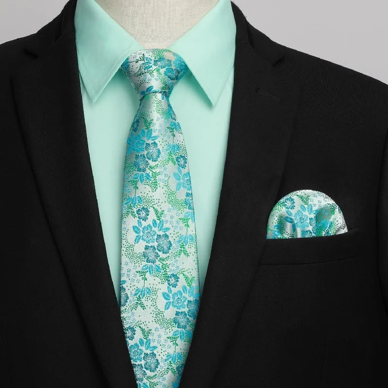 Best men's tie for creative professionals with unique print-Men's Shirt with Tie Handkerchief Set - GREEN3/FLORAL