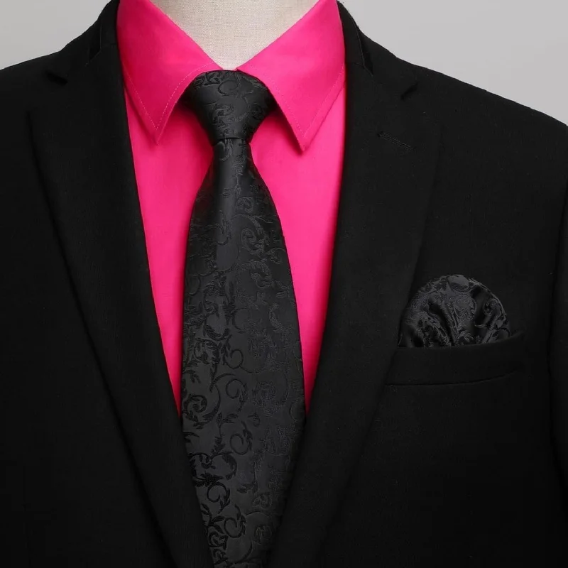 Stylish men's tie with vibrant hues for formal functions-Men's Shirt with Tie Handkerchief Set - HOT PINK