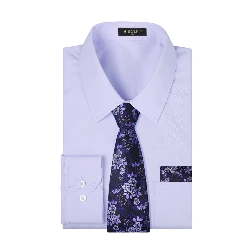 Men's tie with smooth fabric for corporate meetings-Men's Shirt with Tie Handkerchief Set - LAVENDER