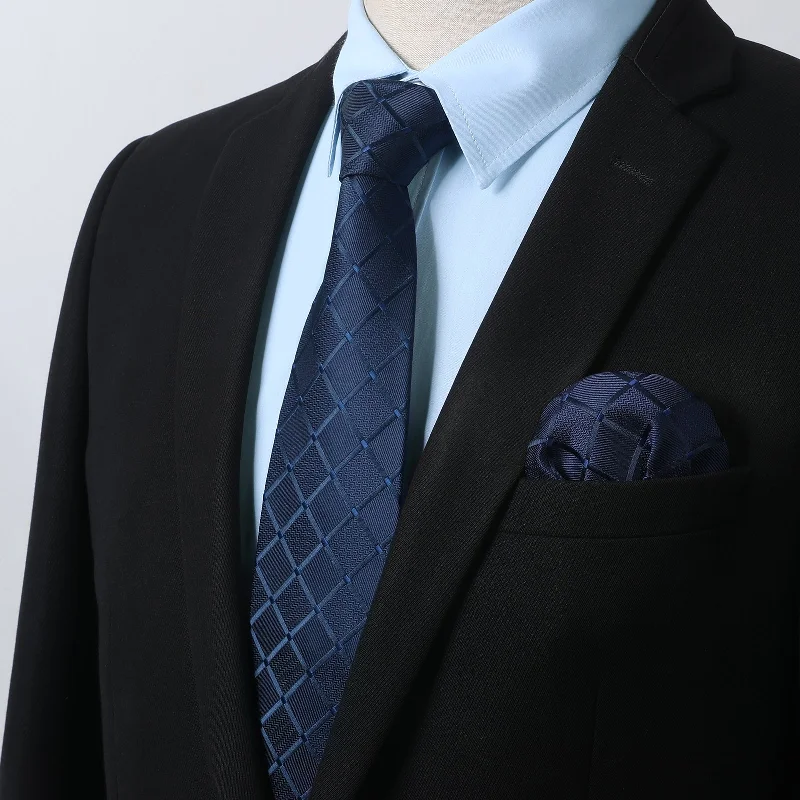 Men's tie for upscale dinner parties-Men's Shirt with Tie Handkerchief Set - LIGHT BLUE 1