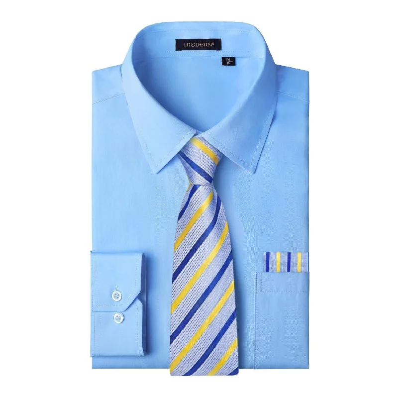 Men's tie with bold geometric design for casual wear-Men's Shirt with Tie Handkerchief Set - LIGHT BLUE/BLUE