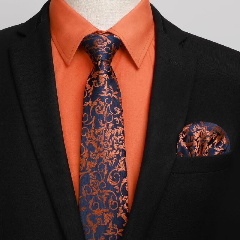 Stylish men's tie with sleek finish for modern work attire-Men's Shirt with Tie Handkerchief Set - ORANGE/PAISLEY