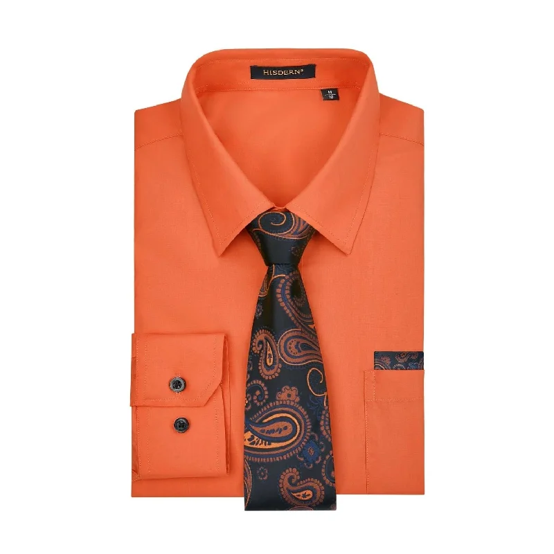 Men's tie with luxurious colors for upscale events-Men's Shirt with Tie Handkerchief Set - ORANGE