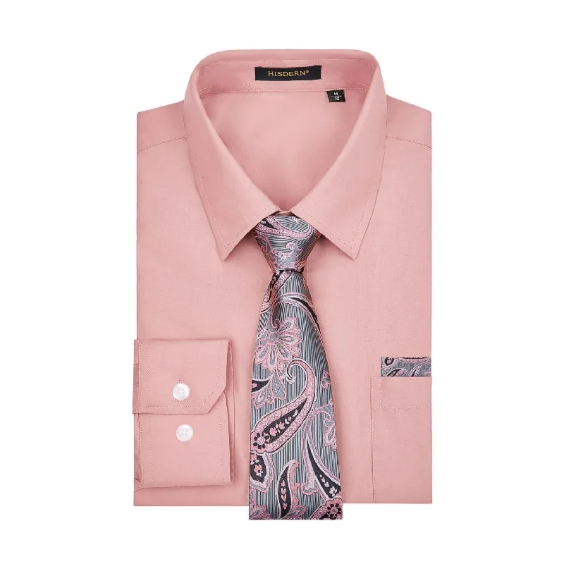 Classic men's tie with rich tones for formal gatherings-Men's Shirt with Tie Handkerchief Set - DUSTY PINK