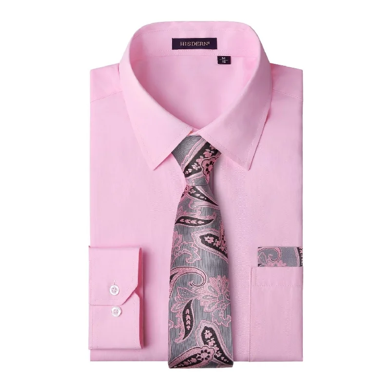 Men's tie with elegant patterns for special occasions-Men's Shirt with Tie Handkerchief Set - PINK/PINK TIE