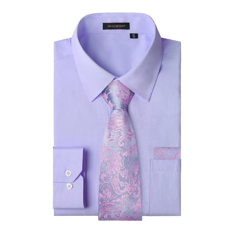 Classic men's tie with rich green tones for formal occasions-Men's Shirt with Tie Handkerchief Set - PURPLE