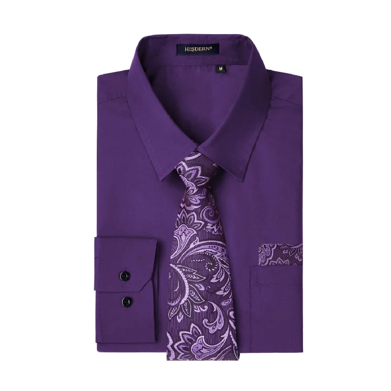 Best men's tie for upscale family celebrations-Men's Shirt with Tie Handkerchief Set - PURPLE