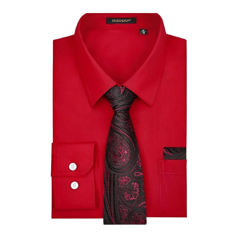 Men's tie with rich tones for high-end occasions-Men's Shirt with Tie Handkerchief Set - RED LIGHT