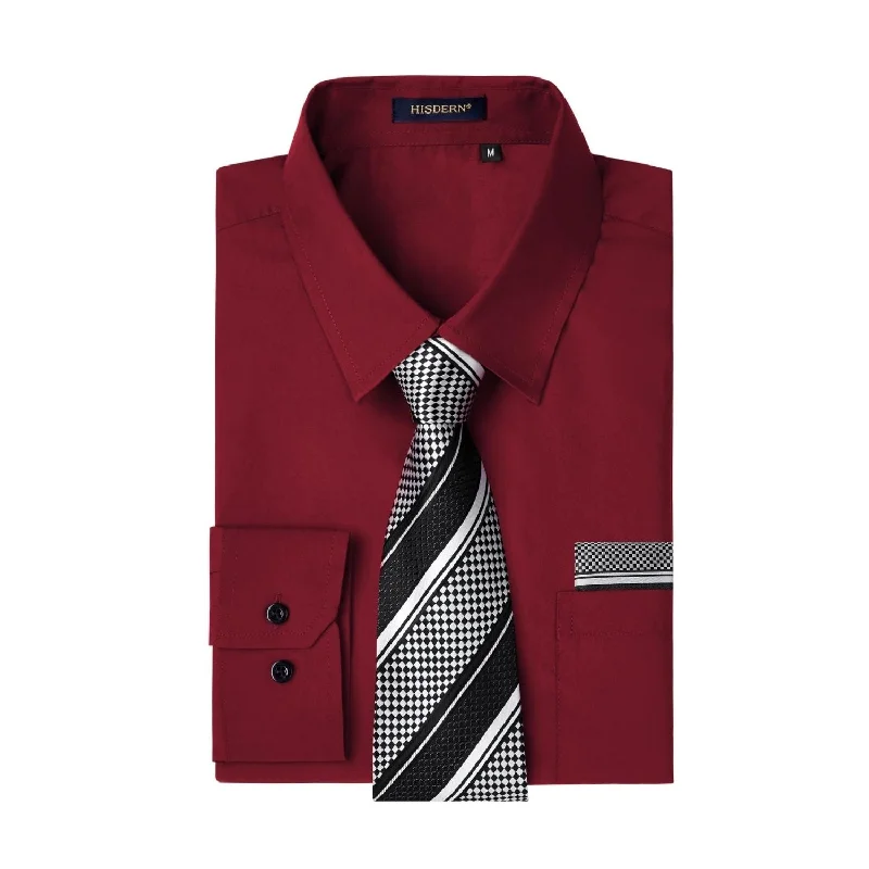 Stylish men's tie for creative professionals with unique design-Men's Shirt with Tie Handkerchief Set - RED