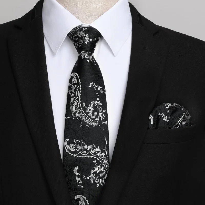 Stylish men's tie with fine houndstooth print for office wear-Men's Shirt with Tie Handkerchief Set - WHITE/PAISLEY