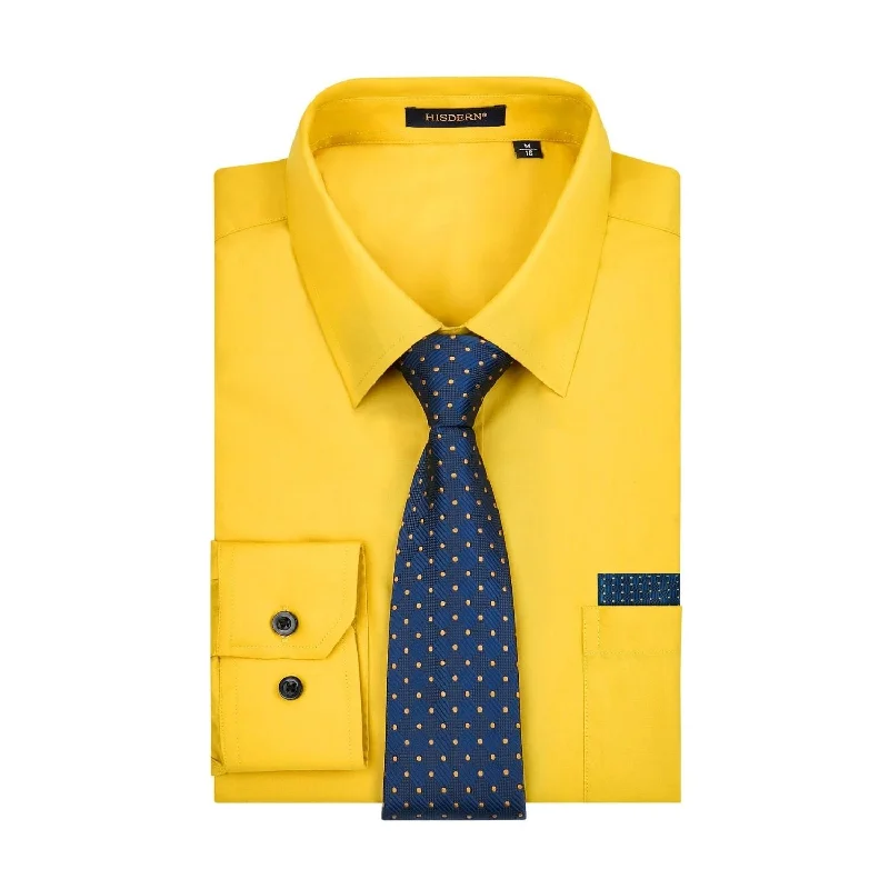 Men's tie for sophisticated occasions with floral accents-Men's Shirt with Tie Handkerchief Set - YELLOW