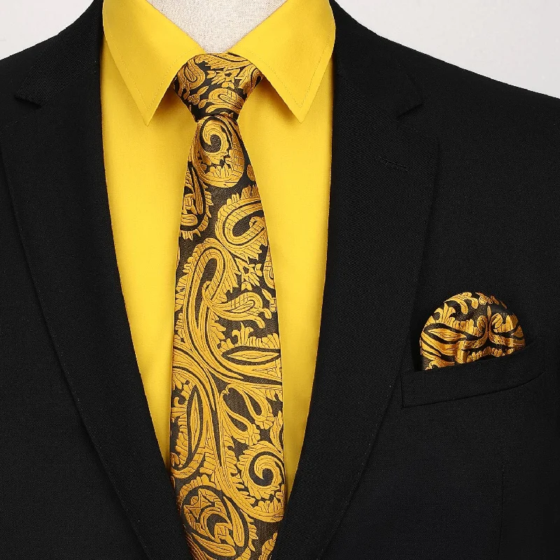 Men's tie with contemporary stripes for casual wear-Men's Shirt with Tie Handkerchief Set - YELLOW