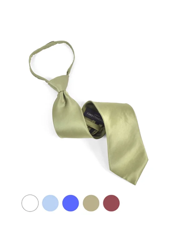 Classic men's tie for sophisticated gatherings with subtle patterns-Men's Silk Solid Color Pre-tied Zipper Neck Tie