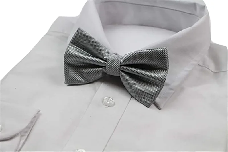 Men's tie with vintage-inspired design for office wear-Mens Silver Plain Coloured Checkered Bow Tie