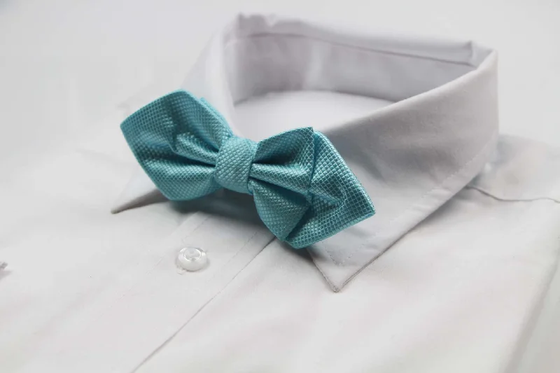 Stylish men's tie with unique color contrasts for formal wear-Mens Sky Blue Diamond Shaped Checkered Bow Tie