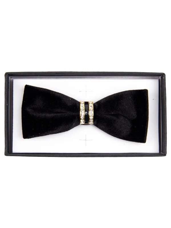 Luxury men's tie for formal business functions-Men's Solid Color Velvet Pre-tied Adjustable Length Bow Tie with Rhinestone