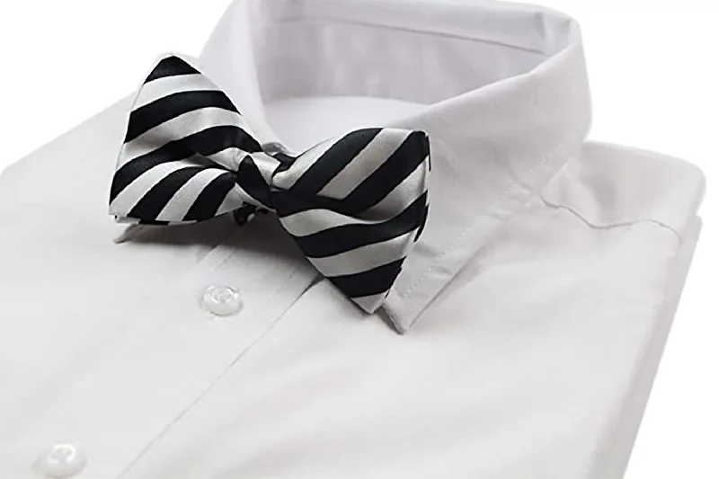 Classic men's tie with simple color patterns for office wear-Mens Thick Black & White Diagonal Stripes Patterned Bow Tie