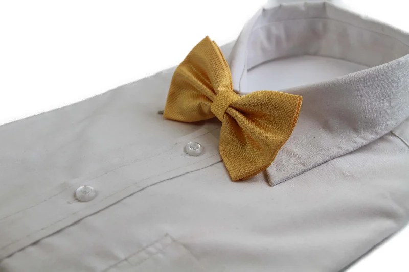 Stylish men's tie for a sleek business appearance-Mens Warm Yellow Plain Coloured Checkered Bow Tie