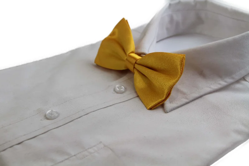 Men's tie with fine satin texture for office wear-Mens Warm Yellow Solid Plain Colour Bow Tie