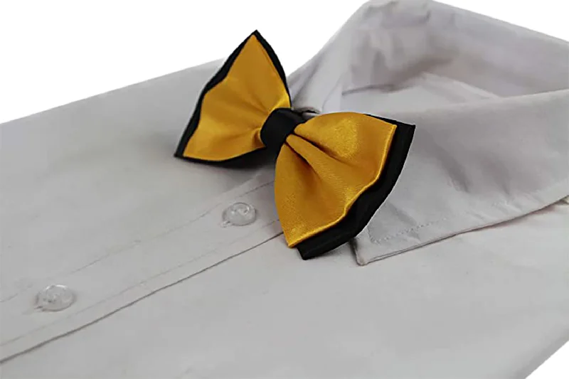 Classic men's tie with simple color patterns for office wear-Mens Warm Yellow Two Tone Layered Bow Tie