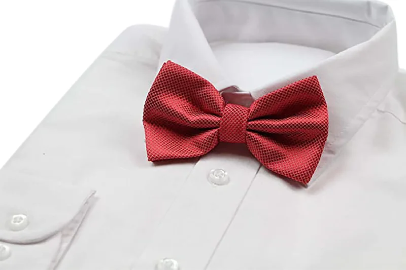 Men's tie with intricate design for upscale dinners-Mens Watermelon Red Plain Coloured Checkered Bow Tie