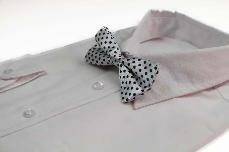 Men's tie with vibrant hues for holiday parties-Mens White With Black Small Polka Dot Patterned Bow Ties