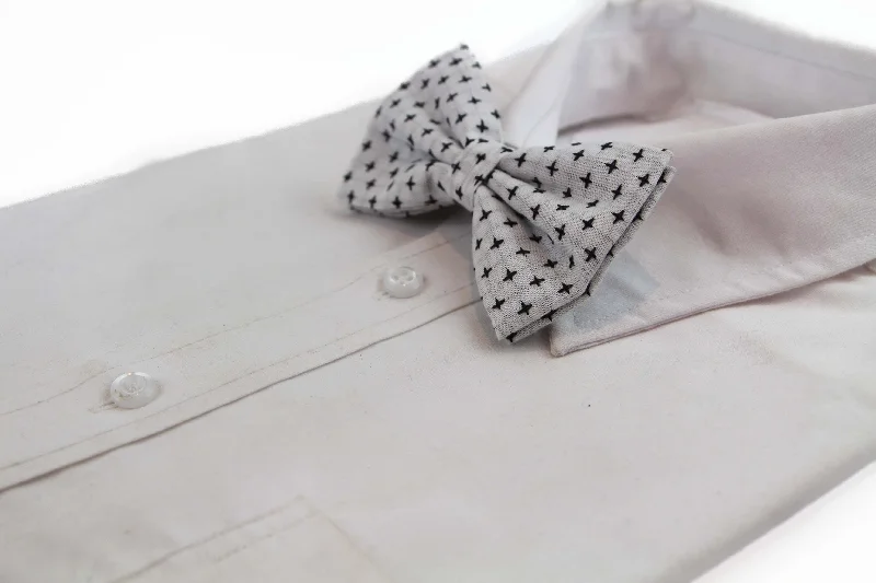 Best silk tie for formal business dinners-Mens White With Black Star Patterned Cotton Bow Tie