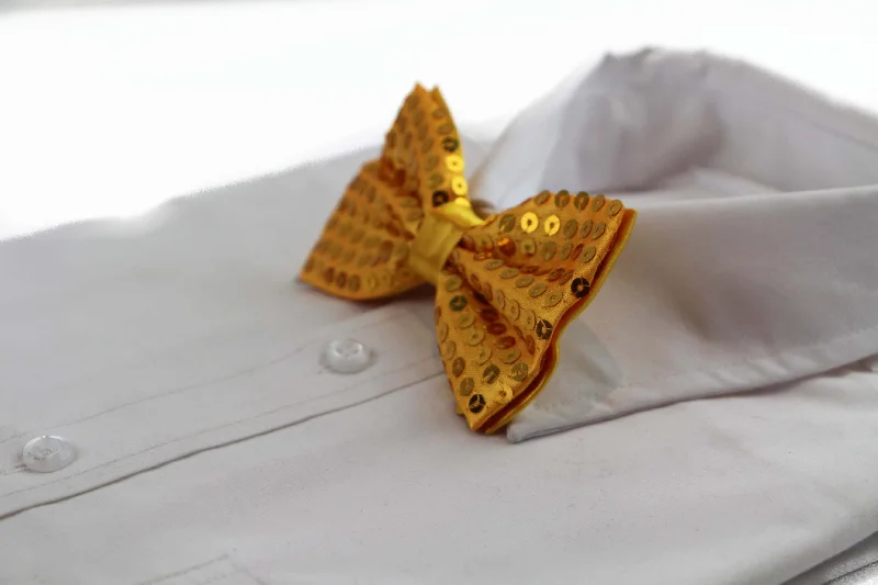 Classic men's tie for formal business events-Mens Yellow Sequin Patterned Bow Tie