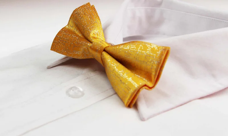 Men's tie for a trendy office outfit-Mens Yellow Sparkly Glitter Patterned Bow Tie