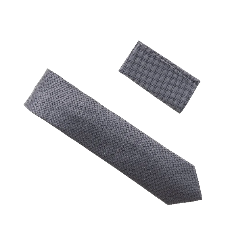 Men's tie with smooth fabric for elegant affairs-Metallic Gray Pin Dot Necktie with Matching Pocket Square