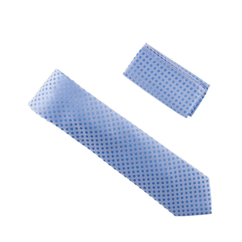 Luxury men's tie with a sophisticated sheen for weddings-Metallic Light Blue With Light Blue Dotted Designed Silk Tie with Matching Pocket Square LTD-873