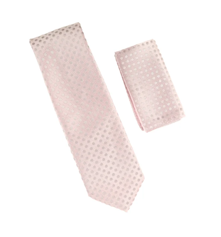 Men's tie with subtle accents for a refined look-Metallic Light Pink With Silver Dotted Designed Silk Tie with Matching Pocket Square LTD-874