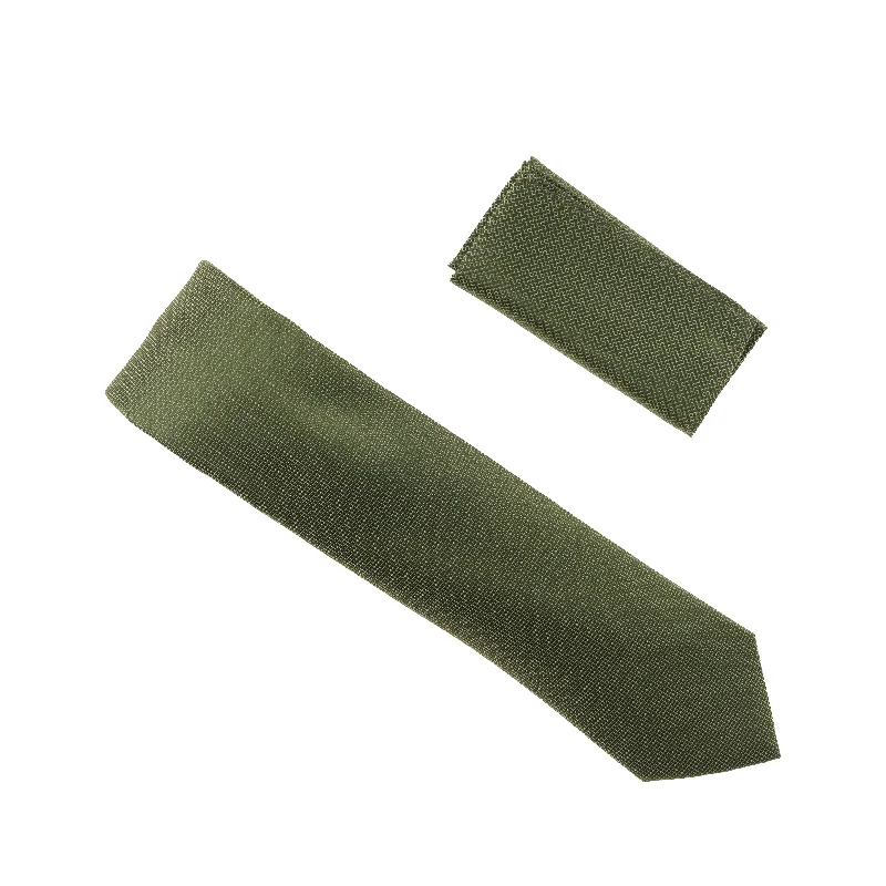 Men's tie with a sophisticated texture for high-end meetings-Moss Green Pin Dot Silk Necktie with Matching Pocket Square