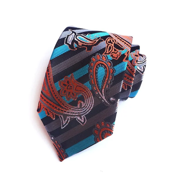 Best silk tie for professional meetings-Classy Men Multi-Striped Silk Paisley Tie