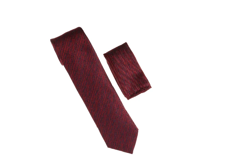 Men's tie with smooth fabric for corporate meetings-Navy and Red Designed Extra Long Necktie Tie with Matching Pocket Square