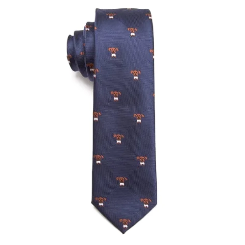 Men's tie for elegant outdoor events with floral patterns-Classy Men Navy Blue Dog Pattern Skinny Tie