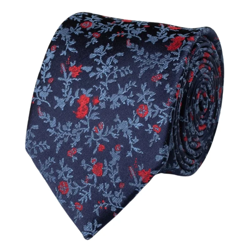 Best men's tie for upscale dinner parties-Navy/ Red Small Floral Tie