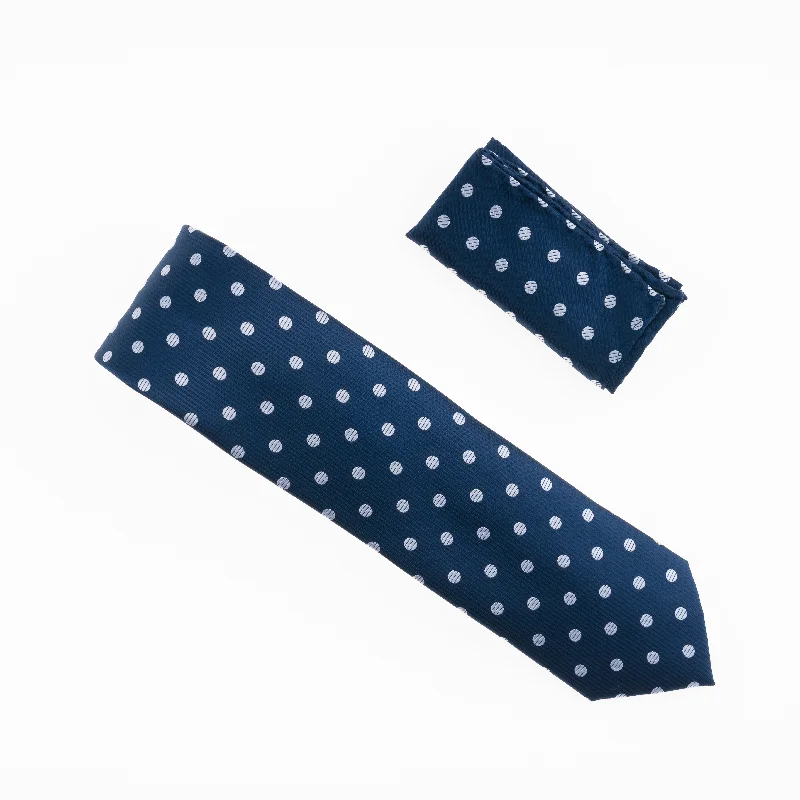 Classic men's tie with fine geometric design-Navy with Grey Polka Dot Designed Necktie Tie with Matching Pocket Square