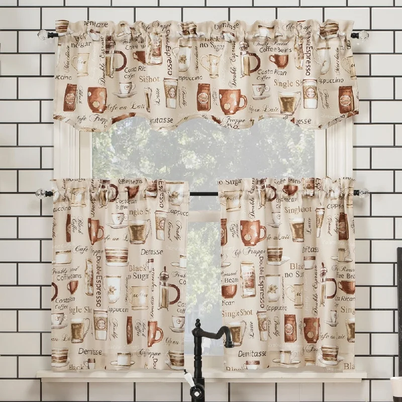 Men's tie for sophisticated occasions with floral accents-No. 918 Bristol Coffee Shop Semi-Sheer Rod Pocket Kitchen Curtain Valance and Tiers Set