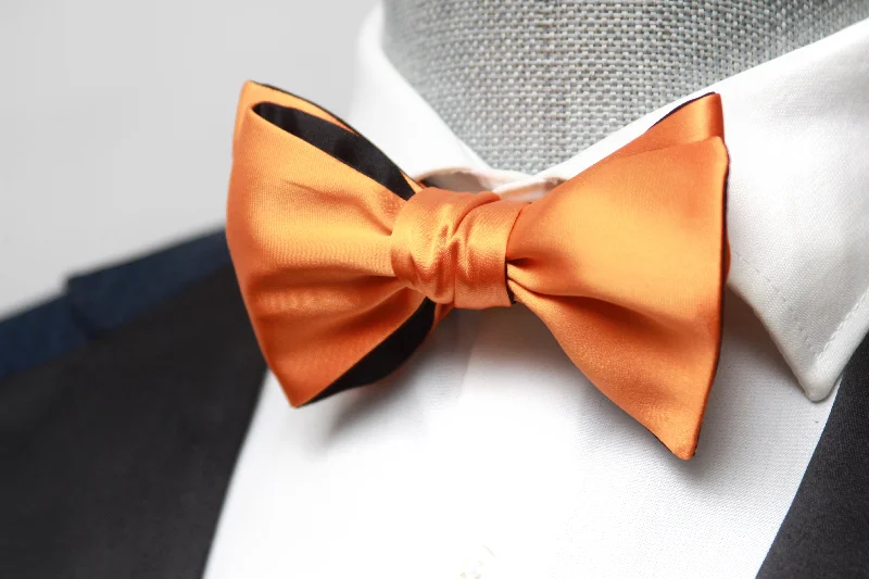 Men's tie with bold color contrasts for formal wear-Orange Black Reversible Self-Tie Bow Tie