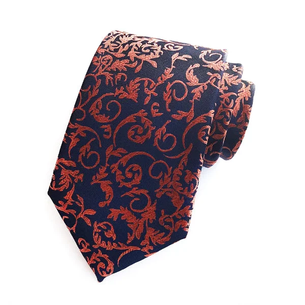 Men's tie with vibrant hues for holiday parties-Classy Men Orange & Blue Silk Floral Tie