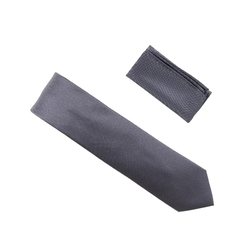 Men's tie for evening office meetings with sharp edges-Gray Silk Pin Dot Necktie with Matching Pocket Square