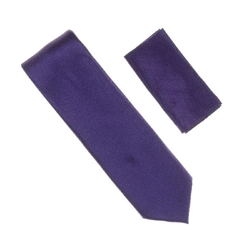 Men's tie with geometric texture for modern business meetings-Pin Dot Solid Purple Silk Tie With Matching Pocket Square