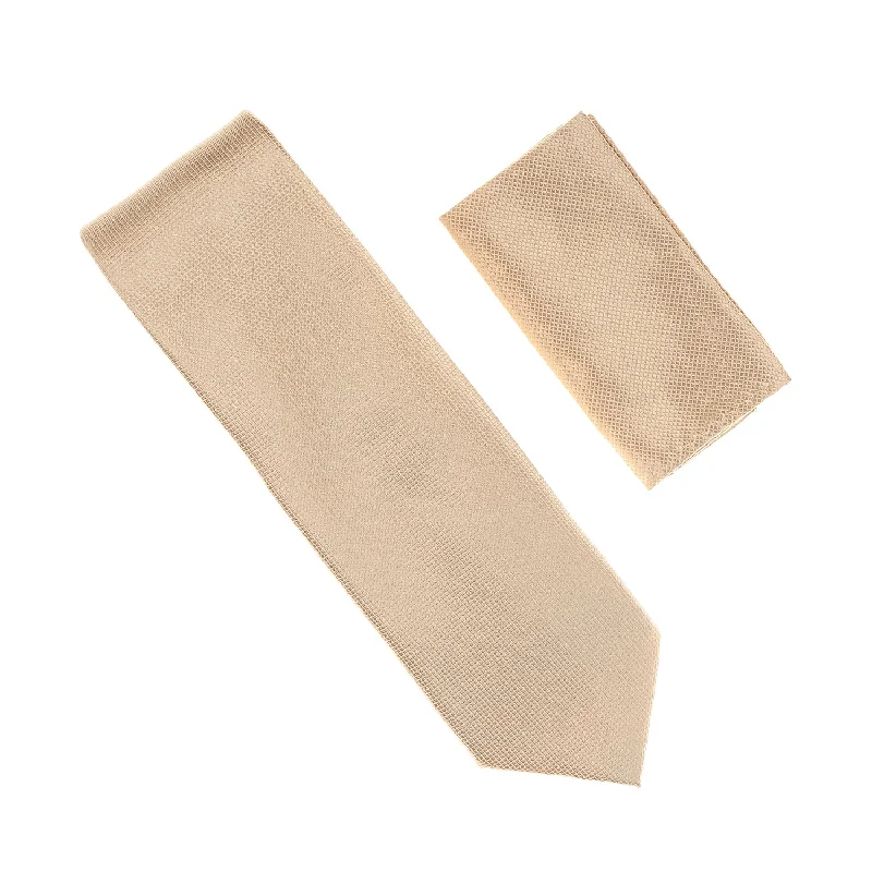 Men's tie with smooth silk texture for office wear-Champagne Pin Dot Silk Necktie with Matching Pocket Square