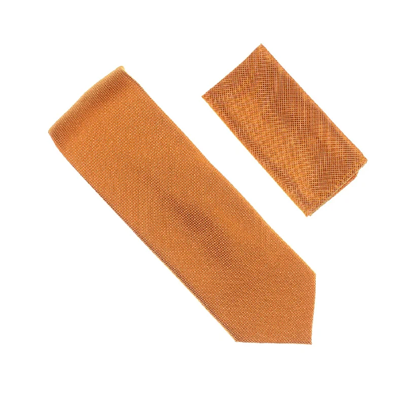 Stylish men's tie for evening parties-Warm Orange Pin Dot Silk Necktie With Matching Pocket Square