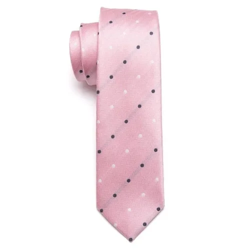 Men's tie for sophisticated occasions with floral accents-Classy Men Pink Dotted Skinny Tie