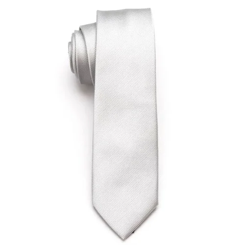 Best men's tie for corporate functions with luxury fabric-Classy Men Plain Silver Skinny Tie