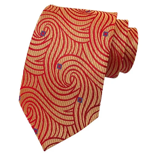 Trendy men's tie with modern abstract prints for work-Classy Men Red & Gold Silk Tie