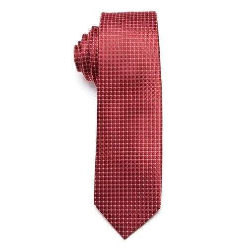 Classic men's tie with simple color patterns for office wear-Classy Men Red Mini Check Skinny Tie